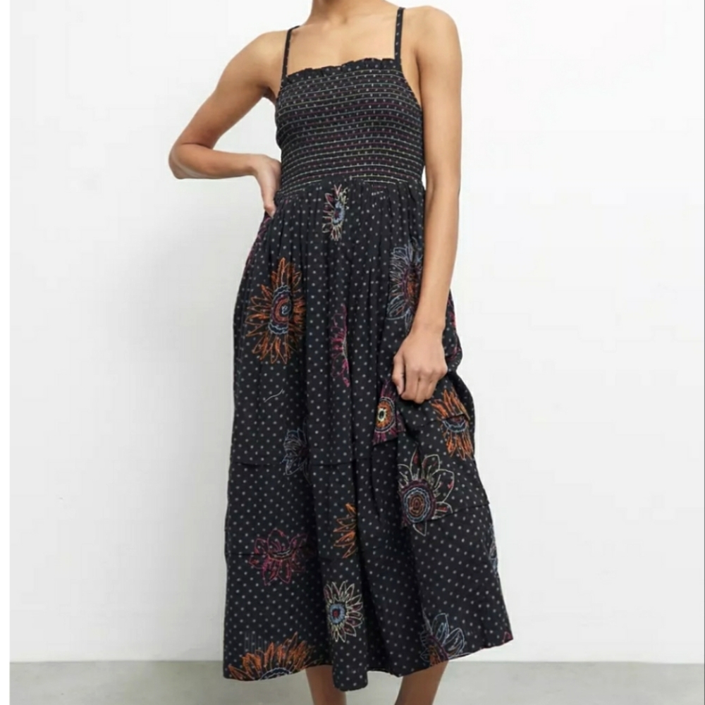 Urban Outfitters Dark Purple Simonette Embroidered Midi Dress, S- Size.